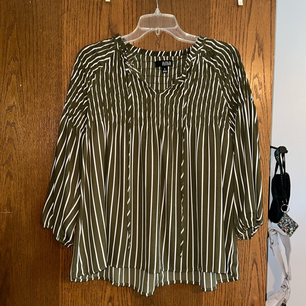 ana army green striped blouse